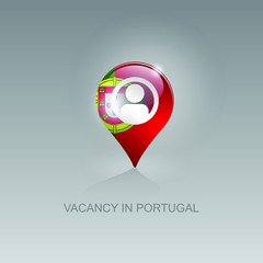 3d image of a geo location symbol on a gray background. Job search and vacancies in PORTUGAL. Design for banners, posters, web sites, advertising. Vector illustration, isolated object.