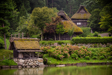 Gassho-Zukuri style houses in an ancient Japanese village near Takayama, Japan.