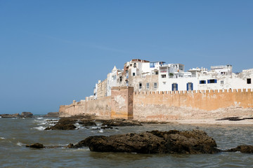 Scenic view of city walls of Essaouira in Morocco.
