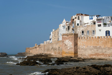 Scenic view of city walls of Essaouira in Morocco.