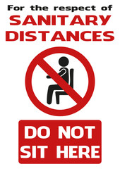 poster to respect sanitary distances it is forbidden to sit in red and black