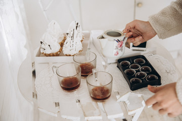 the girl laid the table for a tea party


