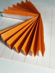 Step 3 of 6 steps. Draw 1.5 cm strips on both halves of the sheet and bend them like an accordion along the lines. Then bend it in half.