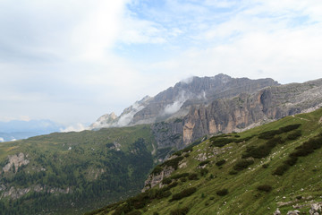 Fototapeta na wymiar Mountain alps panorama in Brenta Dolomites with clouds, Italy