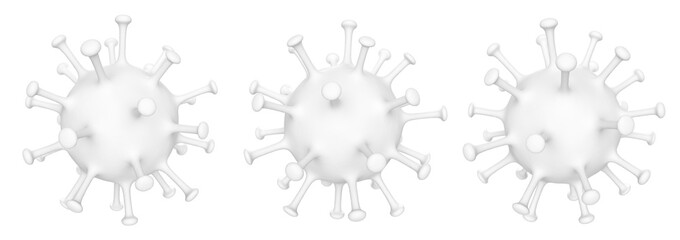 3d illustration of three white virus molecules under microscope, isolated on white background