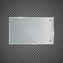 Glass plate on transparent background. Glossy, shine, light, clear.  Realistic transparent glass