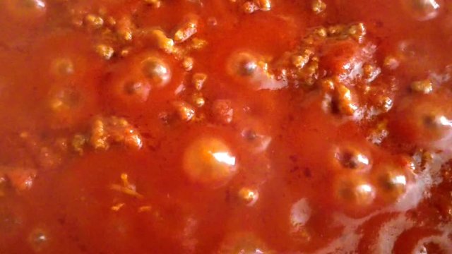 Close up of tasty bolognese sauce (rag&ugrave; alla Bolognese). Typical sauce for Italian pasta