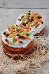 Easter pastries and eggs. Easter celebration concept.