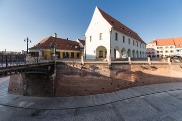 Small Square in Sibiu on a beautiful spring afternoon.  - 345103652