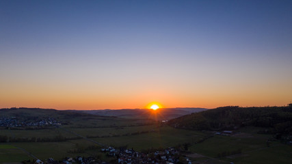 Sunset over a small village