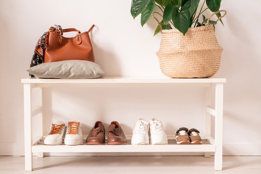 Leather bag on pillow