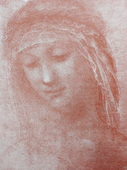 Head of  woman by Leonardo Da Vinci in a vintage book Leonard de Vinci, author A. Rosenberg, 1898,...
