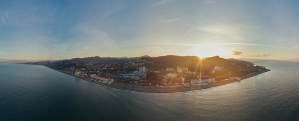 Panorama aerial view from of the coastal city of Loo, a suburb of Sochi, Russia.
