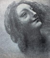 Etudes of young woman by Leonardo Da Vinci in a vintage book Leonard de Vinci, author A. Rosenberg,...