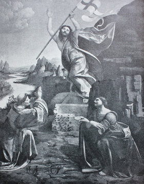 Resurrection of Christ in a vintage book Leonard de Vinci, author A. Rosenberg, 1898, Leipzig