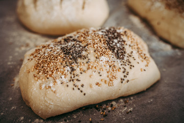 Uncooked bread with sesame and chia seeds