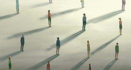 Lonely crowd, social distancing concept painting 
