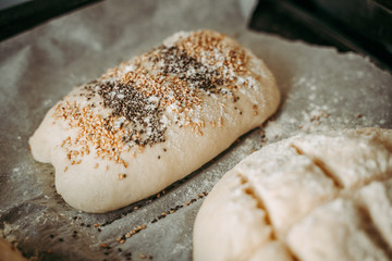 Uncooked bread with sesame and chia seeds