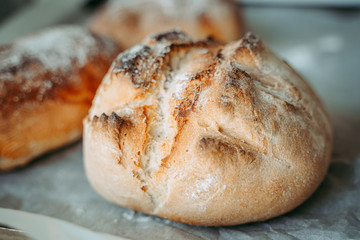 Freshly baked bread in the bakery