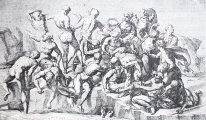 The Battle of Pisa by Michelangelo in the vintage book Leonardo da Vinci by A.L. Volynskiy, St. Petersburg, 1899