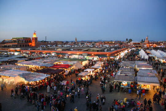 The famous night market in Marrakech, Morocco
