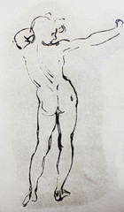 Sketch of naked man from the back by Leonardo Da Vinci in a vintage book Leonard de Vinci, author Eugene Muntz, 1899, Paris