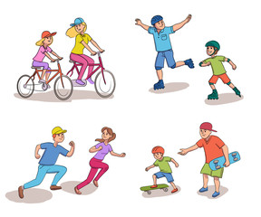 Set of vector characters family active leisure