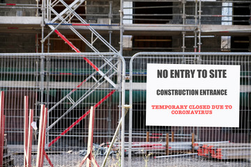 Closed construction site sign due to Coronavirus Covid-19