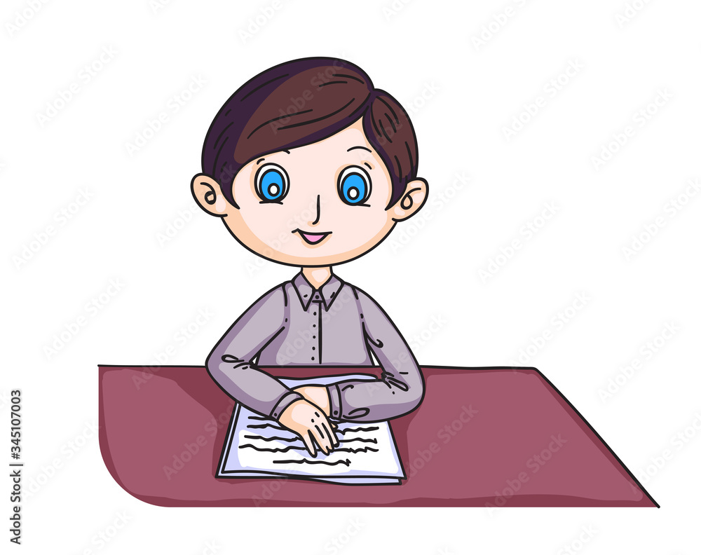 Wall mural vector character illustration of boy looking in open notebook