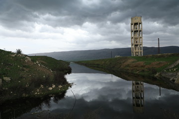 A water tank on the river