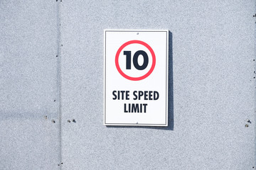 Ten mph construction building site speed safety sign England