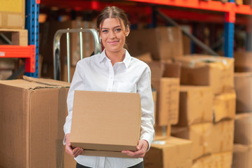 Woman in stock with box