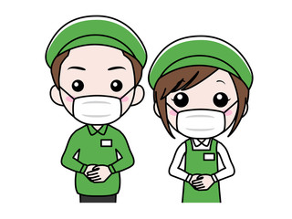 マスクをつけたスーパーマーケットの店員 