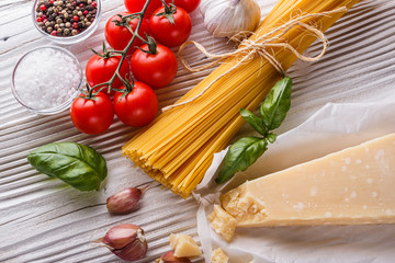 concept of traditional italian pasta with tomatoes and basil