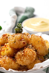 Fried small cheese mozzarella balls breaded in panko