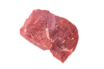 A large piece of peeled side of veal meat on a white background. A fresh piece of knuckle. The view...