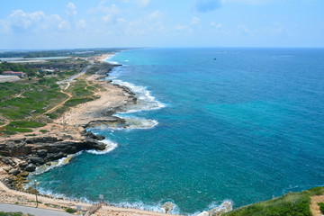 Fototapeta na wymiar Vue Panoramique Mer Méditerranée Rosh HaNikra Israël 