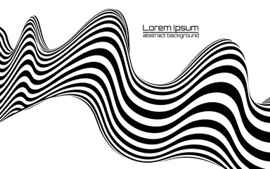 Abstract wave with black and white striped, futuristic lines. Vector illustration