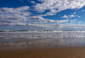 Empty Beach, Sea, Sand and Cloudy Sky (Calmness and Nature Concept )