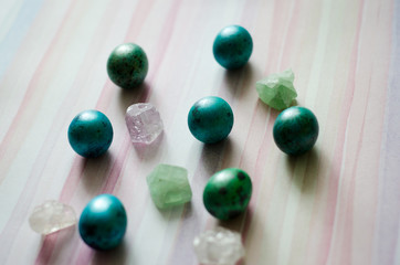 glass marbles on white background