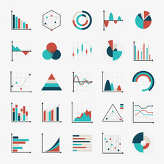 charts diagrams and graphs flat icons