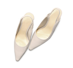 Stylish shoes on white background