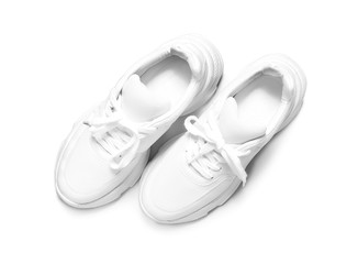 Stylish shoes on white background