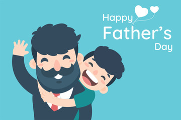 Happy Father's Day.The boy is very happy to show love by hugging his father back from work.