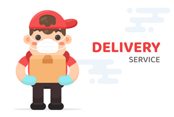 Vector cartoon delivery staff who carried a box with a happy delivery.