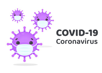Corona virus cartoon character wearing a mask to prevent the spread of the flu