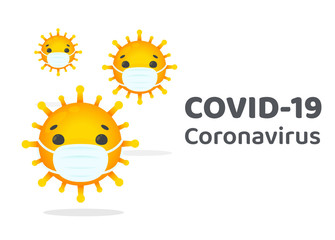 Corona virus cartoon character wearing a mask to prevent the spread of the flu