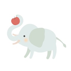 鼻でリンゴを持つ象のイラスト