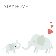 象の親子-ステイホームのイラスト