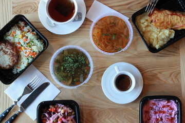 set of serving dishes